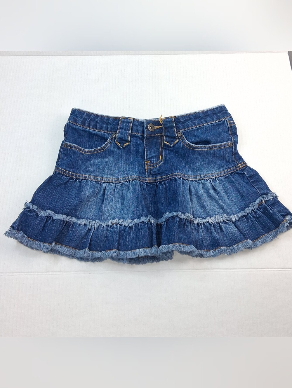 YMI Y2K Blue Denim Ruffle Mini Jean Skirt